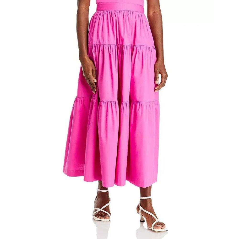 STAUD Womens Sea Tiered Maxi Skirt in Pink Size 8